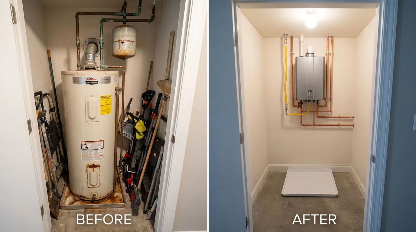 Tank water heater versus wall-mounted tankless unit comparison for Bryant, AR homeowners