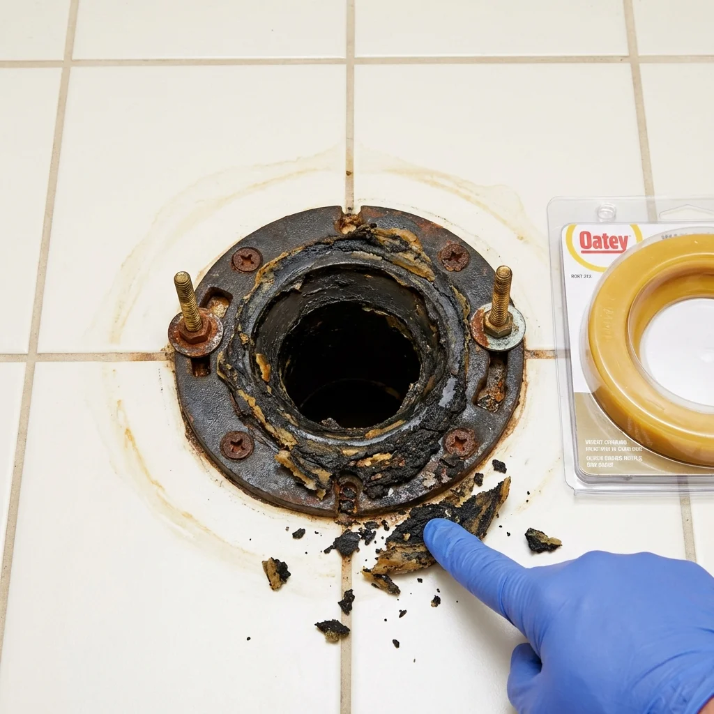 Failed wax ring showing water seepage at the base of a toilet in a Bryant, AR home